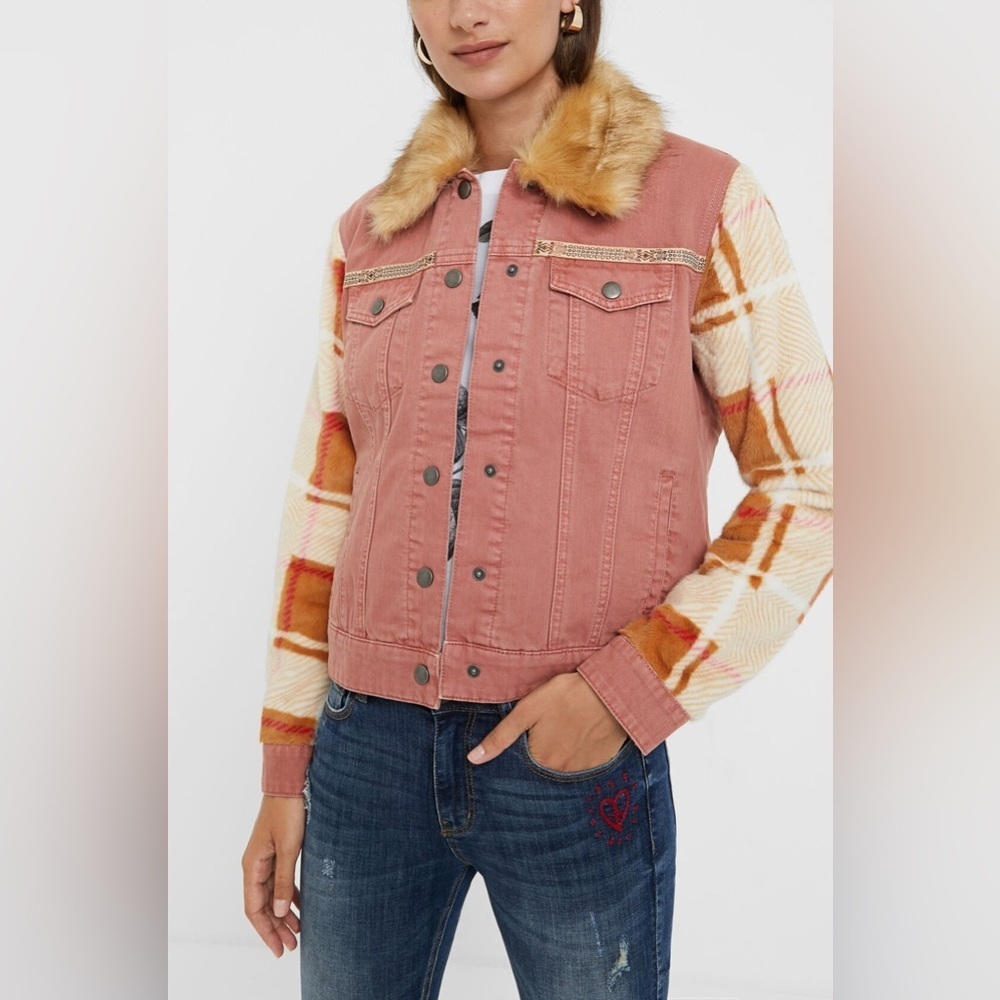 Desigual BIMATERIAL DENIM JACKET WITH REMOVABLE COLLAR && VEST nwt‎ USA SIZE 4